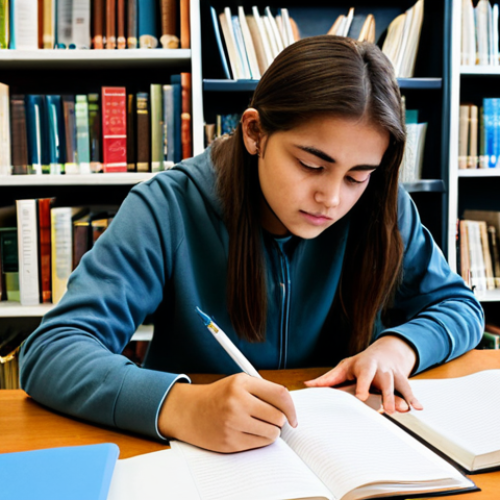 **Image Prompt:** A student diligently working on a research project at a library desk, surrounded by books and notes. The student is fully clothed in casual attire, focused and engaged. The scene is safe for work, appropriate content, and professional looking. Perfect anatomy, correct proportions, natural pose, well-formed hands, proper finger count, natural body proportions. High quality, educational setting, modest clothing.