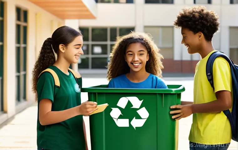 고등학교에서 리더십 기르는 법 - **Prompt 1: High School Environmental Club Campaign**
"A diverse group of five high school stude...