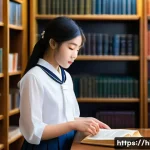 고등학교 국어 문학 필수 개념 - **Prompt 1: Navigating the Literary Landscape**
A focused female high school student, wearing a ...