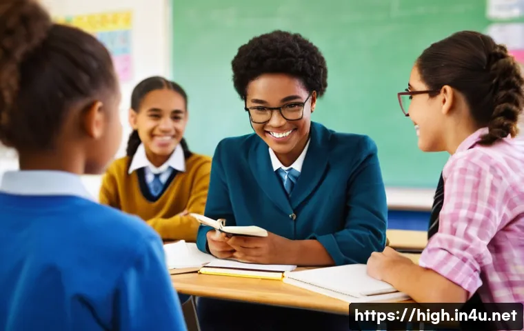 고등학교 교사 추천서 받는 법 - **Prompt 1:** A diverse group of high school students, aged around 16-17, are gathered around a kind...